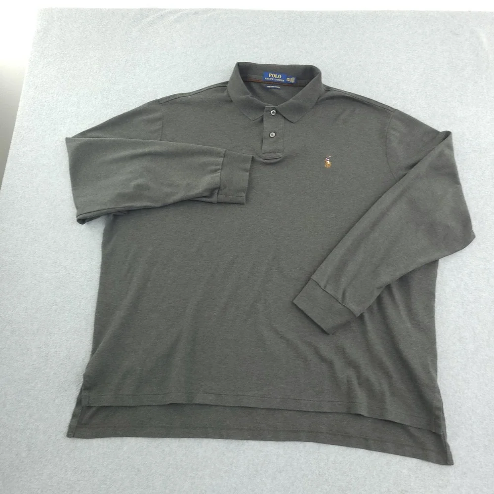 Polo Ralph Lauren Polo Shirt Mens 2XL Gray Solid Pima Soft Touch Long Sleeve Top